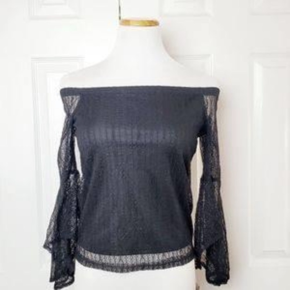Bar III Black Long Sleeve Sexy Lace Blouse Flowy Sleeves Nylon Spandex XS